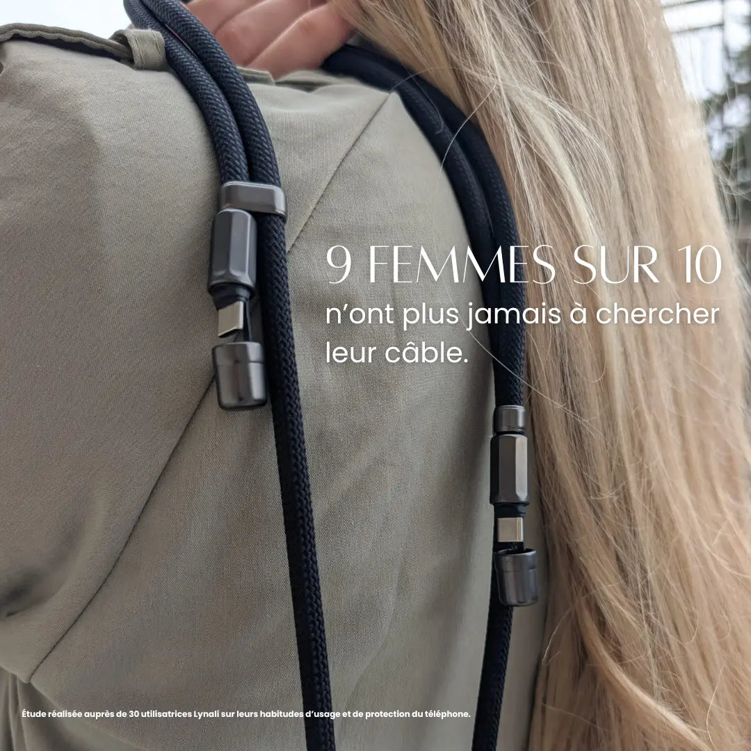 Iséa – Lanière de téléphone élégante avec câble USB-C intégré
