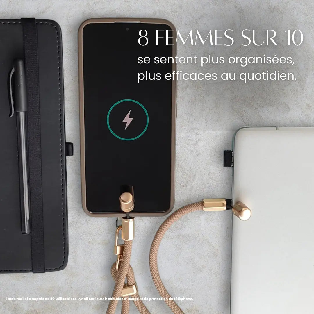 Iséa – Lanière de téléphone élégante avec câble USB-C intégré